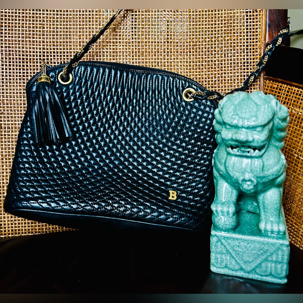 Vintage Bally Black Quilted Leather Chain
